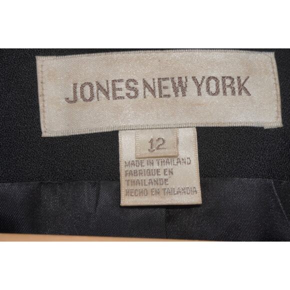 Jones New York Black Structured Blazer Size 12 Gold Button Career Jacket - Picture 9 of 11